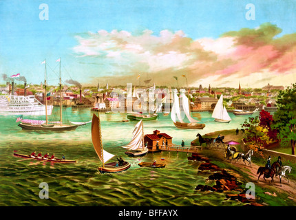 Newport Beach, Rhode Island, USA circa 1876 Stock Photo