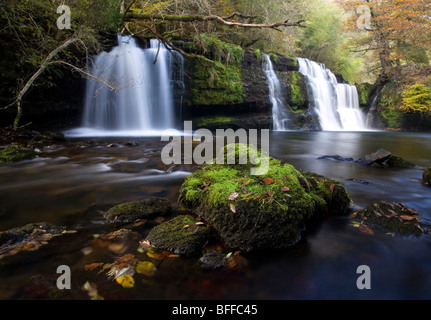 Sgwd y Pannwr Waterfall near Pontneddfechan in the Brecon Beacons National Park at autumn, Wales. Stock Photo