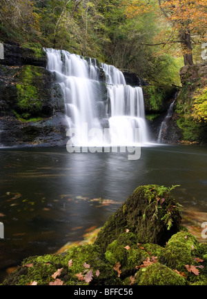 Sgwd y Pannwr Waterfall near Pontneddfechan in the Brecon Beacons National Park at autumn, Wales. Stock Photo