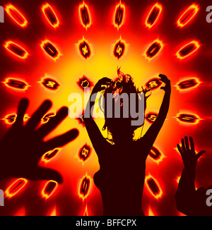 young people dancing at rave party Stock Photo