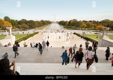 View towards the Washington Monument from the Lincoln Memorial, National Mall, Washington DC, USA Stock Photo