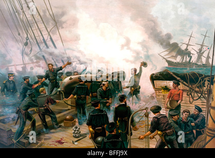 Kearsarce and Alabama, sea battle between USA and Confederate ships off  Cherbourg, France in 1864, with the Alabama being sunk Stock Photo