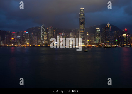 Hong Kong's evening skyline from Tsim Sha Tsui. Stock Photo