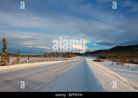 View looking south down the Alaska Highway south of Whitehorse, Yukon. Stock Photo