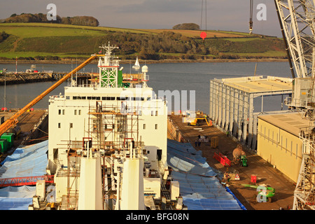 ship in dry dock at pendennis shipyard, falmouth, cornwall, england ...