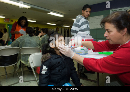 H1N1 influenza nasal spray at a weekend vaccination clinic in the neighborhood of Sunset Park in Brooklyn in New York Stock Photo