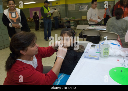 H1N1 influenza nasal spray at a weekend vaccination clinic in the neighborhood of Sunset Park in Brooklyn in New York Stock Photo