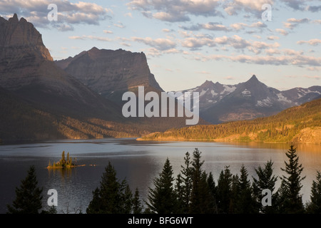 Wild Goose Island at sunrise St. Mary Lake, Glacier National Park, Montana. Stock Photo