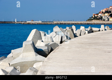 Geometric sea defences, Imperia, liguria, Italy Stock Photo