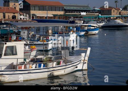 small local greek cypriot fishing boats in kato paphos harbour republic of cyprus europe Stock Photo