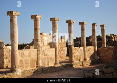 Columns at sunset, House of Orpheus, Kato Pafos Archaelogical Park, Pafos, Pafos District, Cyprus Stock Photo