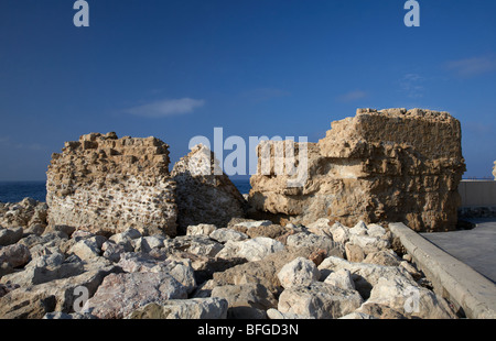 old castle ruins built into kato paphos harbour wall republic of cyprus europe Stock Photo