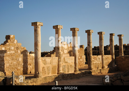 Columns at sunset, House of Orpheus, Kato Pafos Archaelogical Park, Pafos, Pafos District, Cyprus Stock Photo