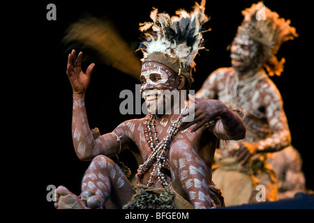 Baka Cameroon Pygmies perform traditional dance to music Stock Photo