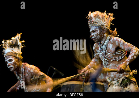 Baka Cameroon Pygmies perform traditional dance to music Stock Photo