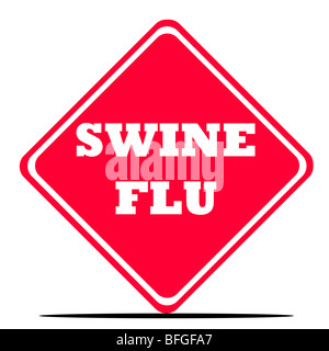 Red H1N1 swine flu diamond shaped sign isolated on white background. Stock Photo