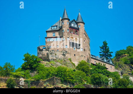Katz Castle near St. Goarshausen at Rhine River Stock Photo