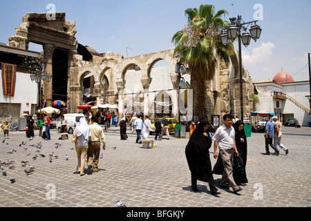 Syrian people walking in square near the bazaar of Damascus, Syria, Middle East Stock Photo