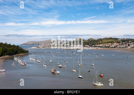 Looking across the Conwy Estuary to Deganwy from Conwy (Conway) Castle, Conwy, Wales Stock Photo