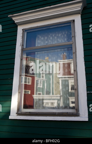 Reflection of Colourful Houses, St. John's, Newfoundland, Canada Stock Photo