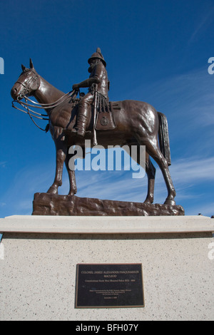 Statue of Col James Macleod at Fort Calgary Mountie Museum in Calgary, Province of Alberta, Canada Stock Photo