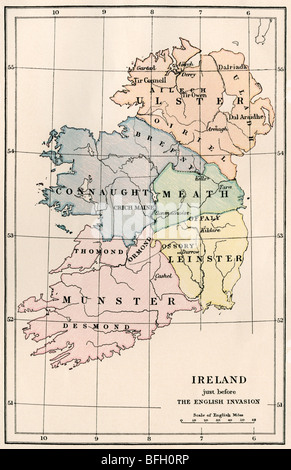 Map of Ireland before the English invasion, circa 1580. Color lithograph Stock Photo
