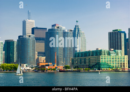 View of Toronto Waterfront from Toronto Islands Ferry, Toronto, Ontario, Canada Stock Photo