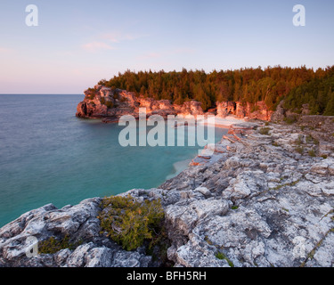 Indian Head Cove at sunset on the Georgian Bay side of the Bruce Peninsula Stock Photo
