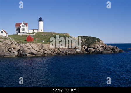 A picturesque view, across an inlet, of the Pemaquid Point Light House and the keepers house in Bristol, Maine, USA. Stock Photo