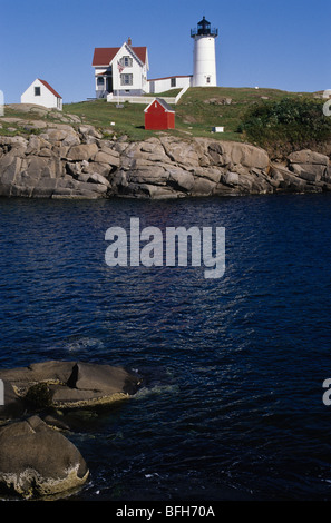 A picturesque view, across an inlet, of the Pemaquid Point Light House and the keepers house in Bristol, Maine, USA Stock Photo