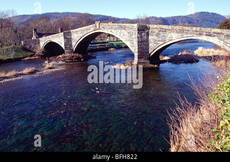 stone arch bridge river conwy llanrwst snowdonia wales Stock Photo