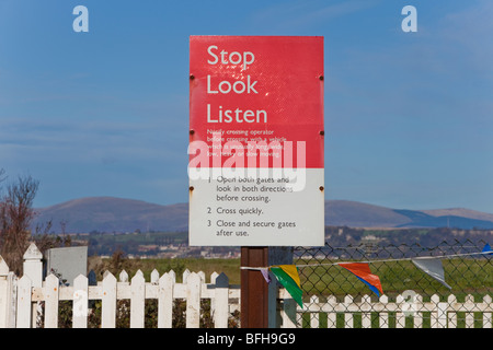 Stop Look Listen warning sign Stock Photo