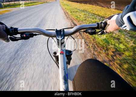 First person view of a cyclist riding on the Lochside Trail, Victoria BC. Stock Photo