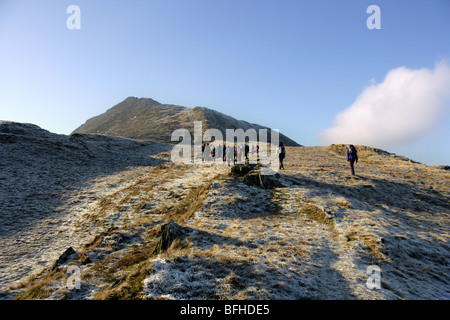 A group of Walkers on the ridge to Moel Siabod  Snowdonia, North Wales Stock Photo