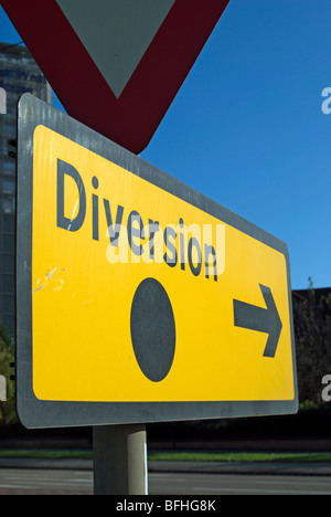british traffic diversion sign with right pointing arrow, on the great west road, west london, england Stock Photo