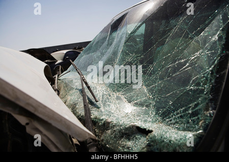 Broken car, close-up of windshield Stock Photo