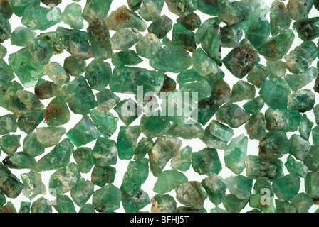 Emeralds a green beryl variety. Near gem rough crystals.  Yukon Territory. Canada Stock Photo