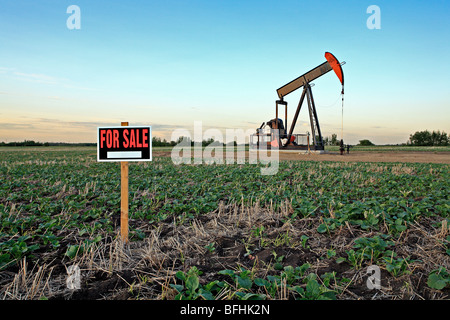 Pump jack with for sale sign. Stock Photo