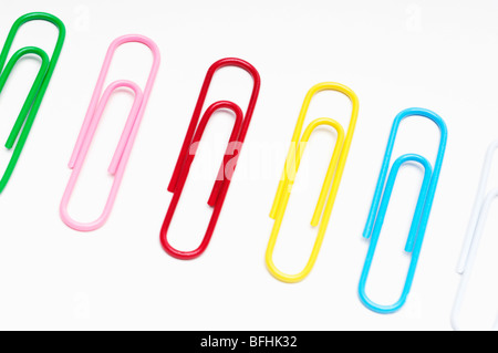 Row of multi colored paper clips Stock Photo