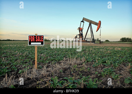 Pump jack with for sale sign. Stock Photo