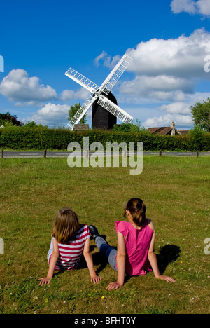 uk, england, surrey, outwood windmill with children Stock Photo