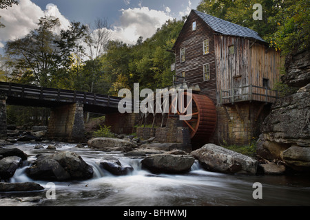 Glade Creek State Park West Virginia in USA landscape nobody from above overhead  ow angle with rural mill  cloudscape water nature  hi-res Stock Photo