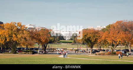 White House fall; Panorama view of The White House from the National mall, in autumn, Washington DC, USA Stock Photo