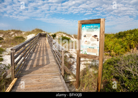 Port St. Joe, FL - May 2008 - Wildlife information sign next to boardwalk leading to beach at St. Joseph Peninsula State park Stock Photo