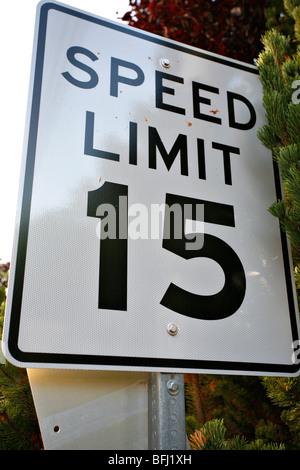 Fifteen mile and hour speed limit sign. Stock Photo
