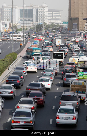 Dubai, UAE, Traffic is backed up on Al-Maktoum Road in Deira; traffic in Dubai during morning. Stock Photo