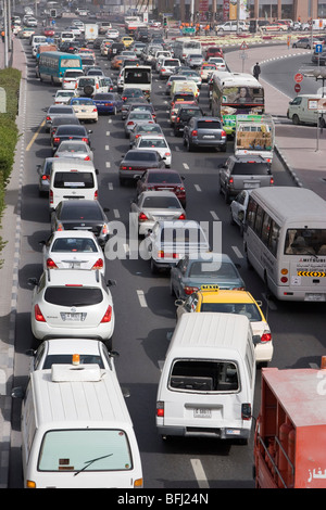 Dubai, UAE, Traffic is backed up on Al-Maktoum Road in Deira; traffic in Dubai during morning. Stock Photo