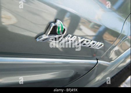 Close up of sing on hybrid car Stock Photo