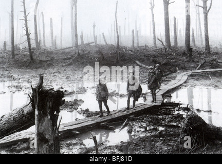 FIRST WORLD WAR:  Australian soldiers  in the remains of Chateau Wood in the Ypres salient  1917 - see Description below Stock Photo