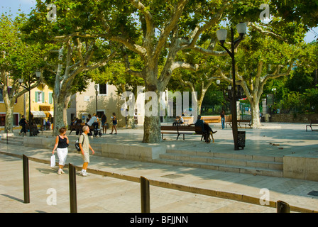 Cassis Southern France town square with people enjoying the sunshine Stock Photo